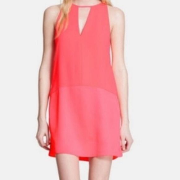 Parker Neon Peach Pink Color Block Keyhole Neckline Shift Dress XS - Picture 1 of 8